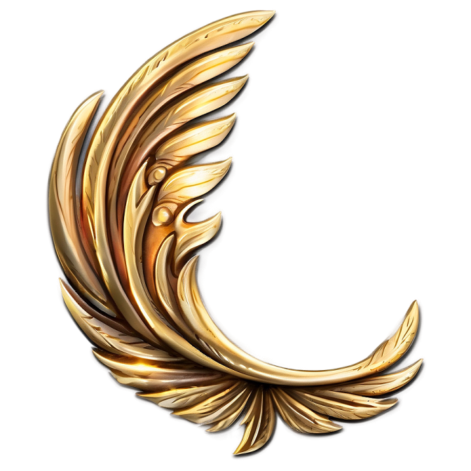a gold feather on a white background