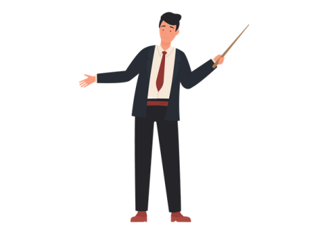 a man in a suit and tie with a pointer