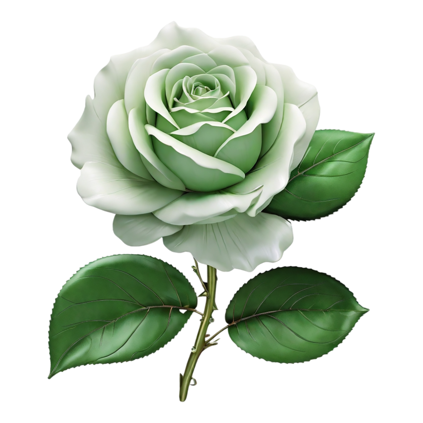 a white rose with green leaves
