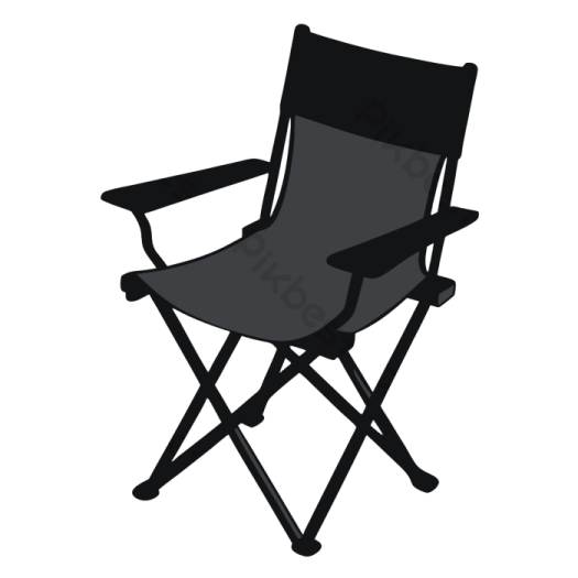 a black folding chair on a white background