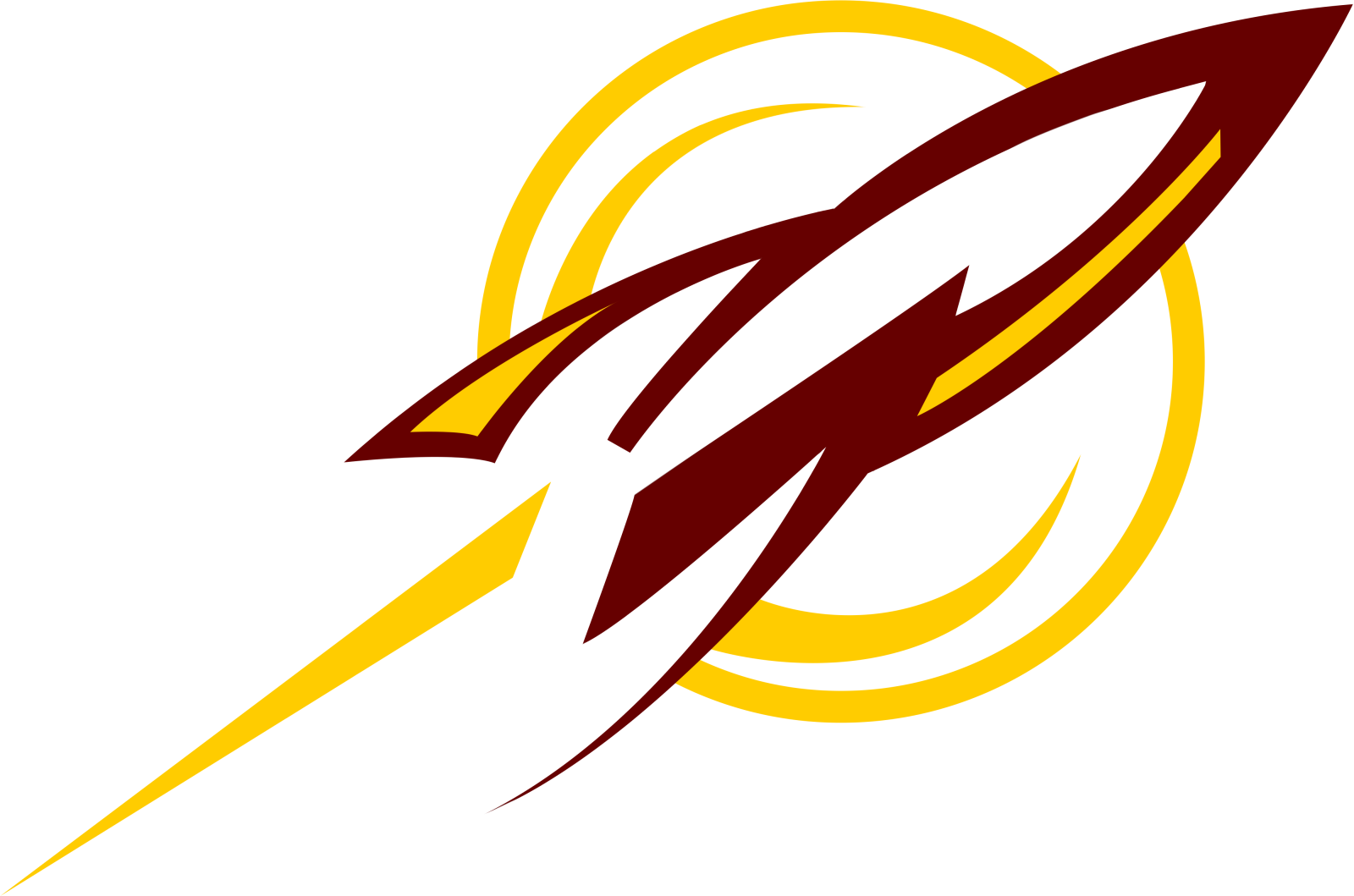 a red and yellow rocket flying through the air