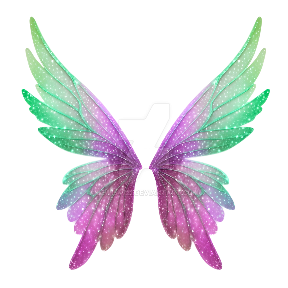 a pair of purple and green fairy wings