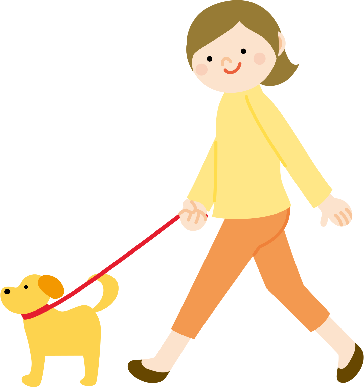 a woman walking her dog