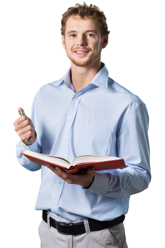 a man holding a pen and writing on a book