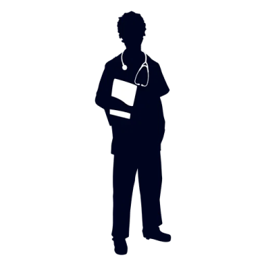 a silhouette of a doctor with a stel