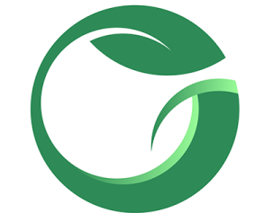 a green leaf logo on a white background