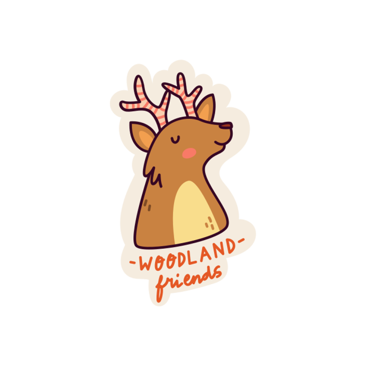 a cartoon deer with the words woodland friends