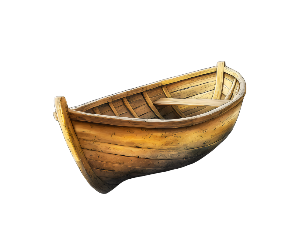an old wooden boat on a white background