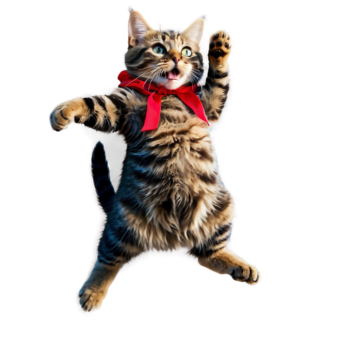 a cat with a red bow on its neck