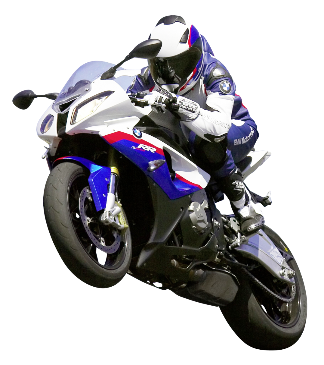 a person riding a motorcycle on a white background