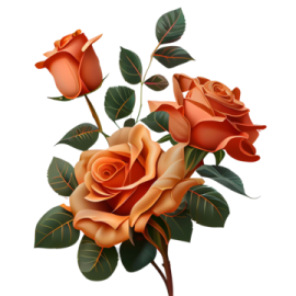 a bunch of orange roses with green leaves