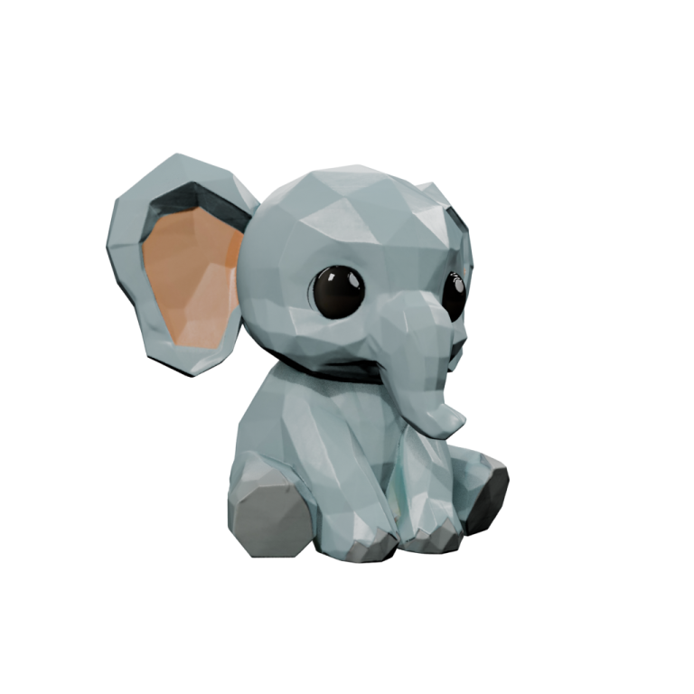 a small elephant sitting on top of a white surface