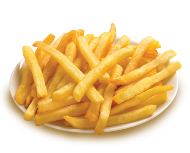 a plate of french fries on a white background