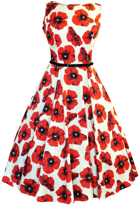 a white dress with red flowers on it