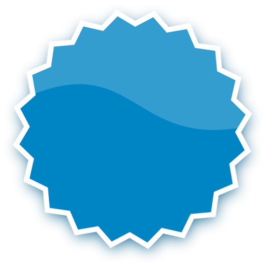 a blue sticker on a white background