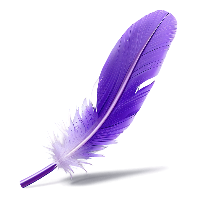 a purple feather on a white background