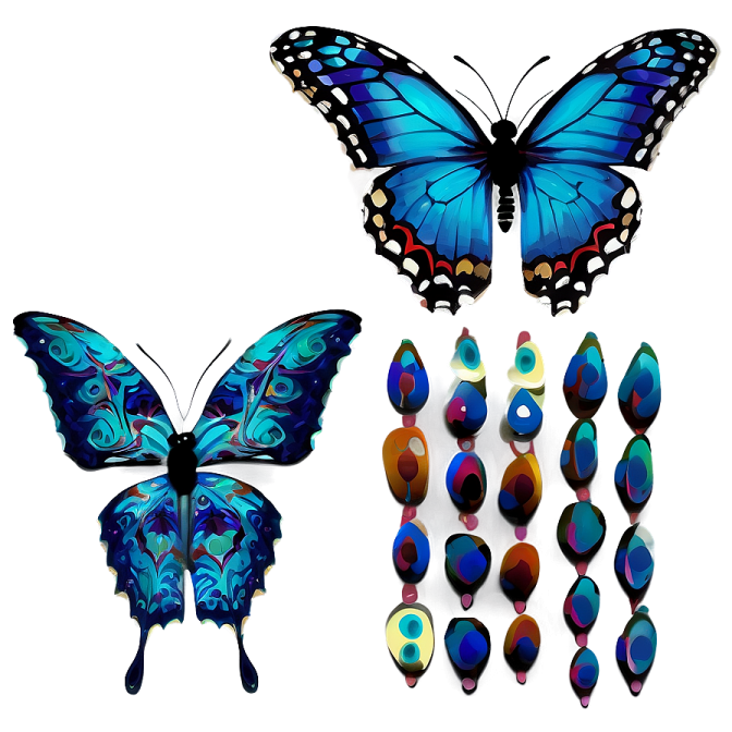 three butterflies with different colors and shapes