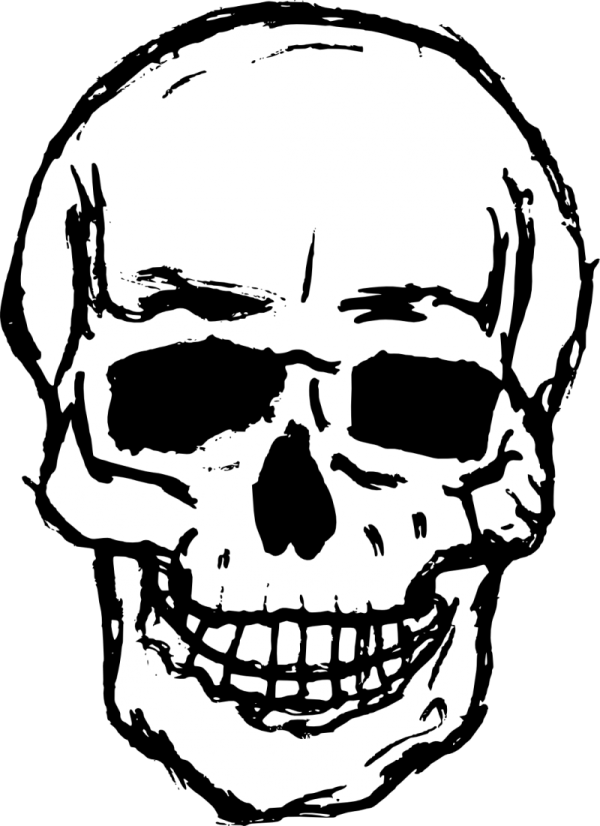a black and white drawing of a skull