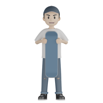 a cartoon character holding a skateboard