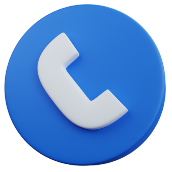 a white phone icon on a blue circle