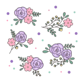 a set of flowers and leaves on a white background