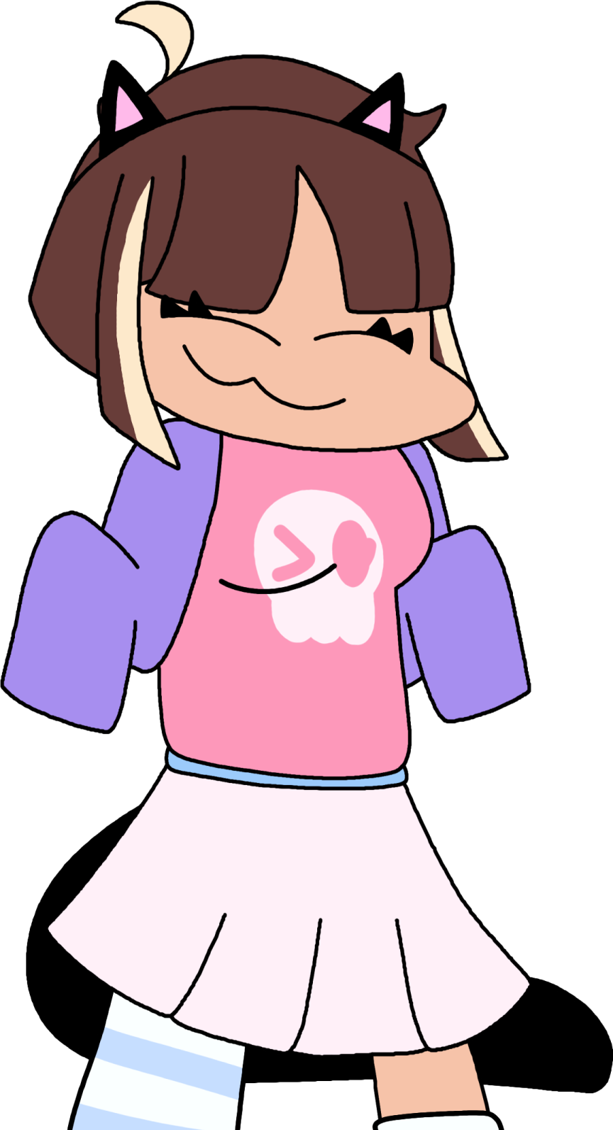 a drawing of a girl in a pink shirt and white skirt