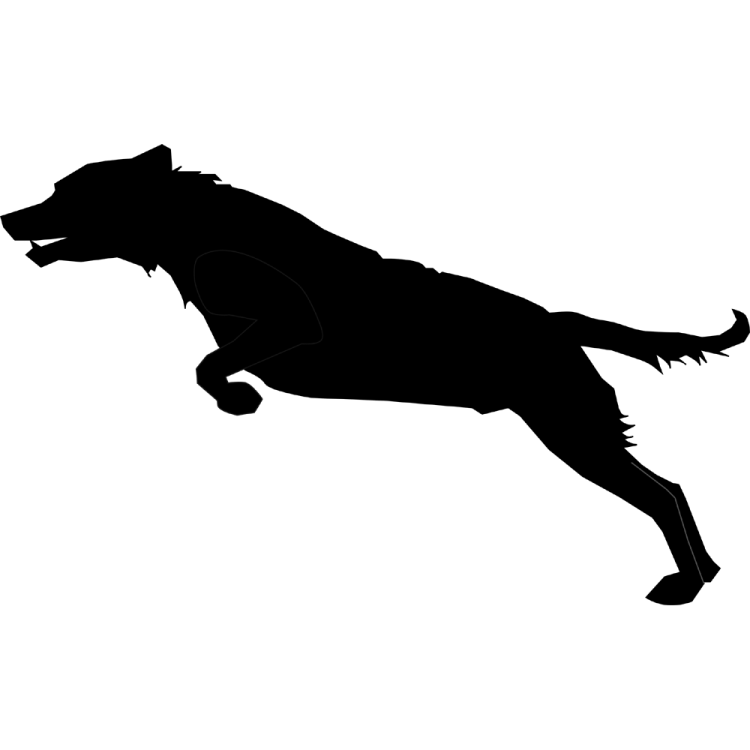 a black and white silhouette of a dog running
