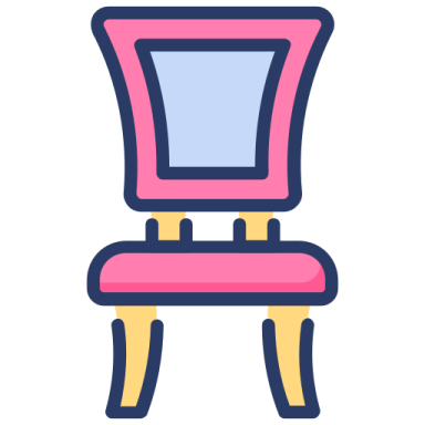 a pink chair with yellow legs