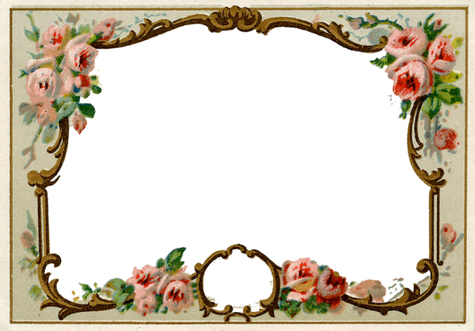 a vintage frame with roses and leaves