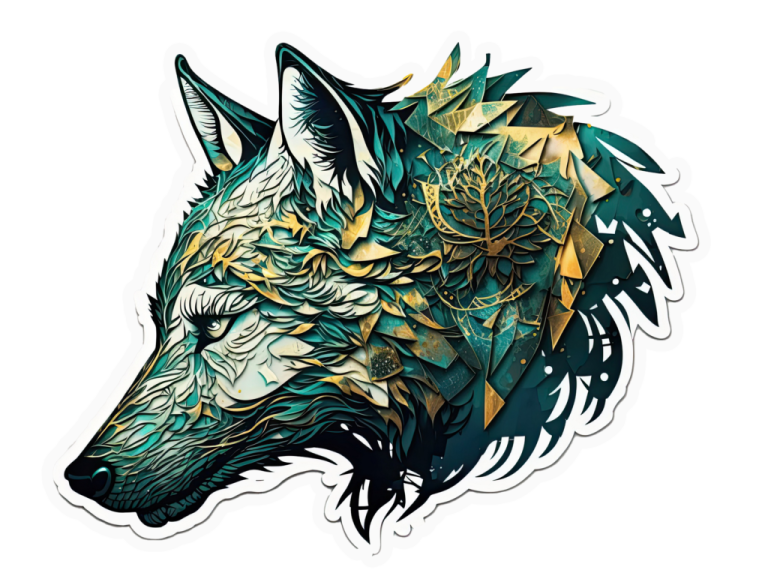 a sticker with an image of a wolf's head