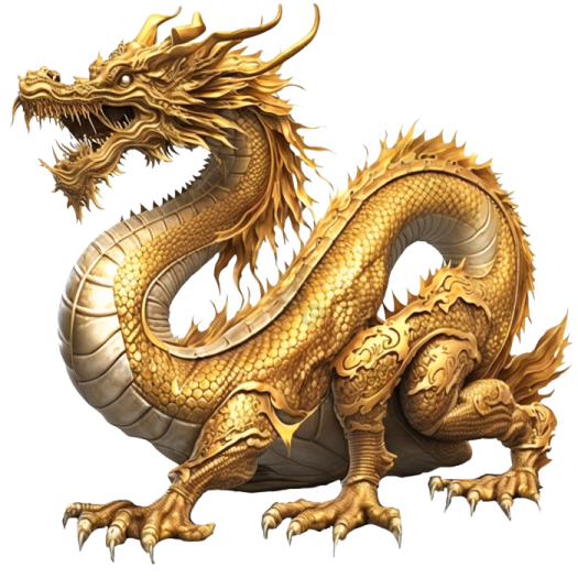 a golden dragon on a white background