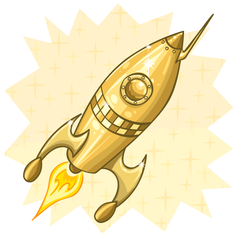 a cartoon rocket flying through the air