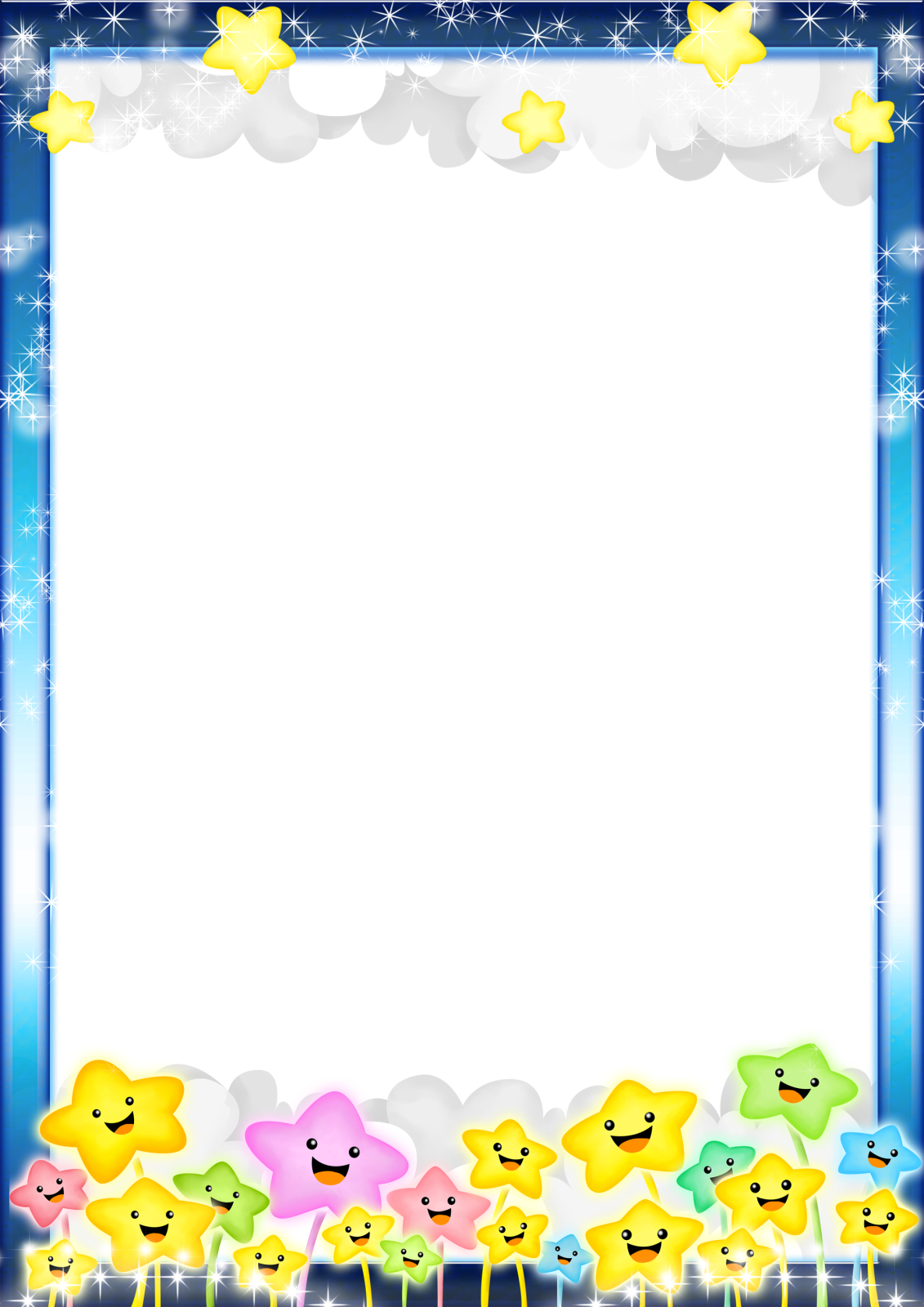 a blue frame with stars and clouds vector