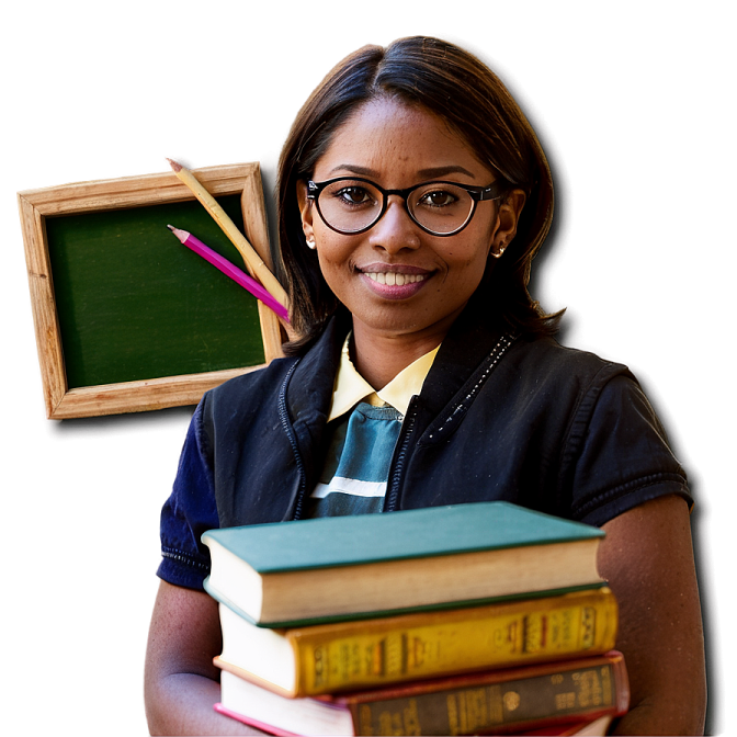 a woman holding a stack of books