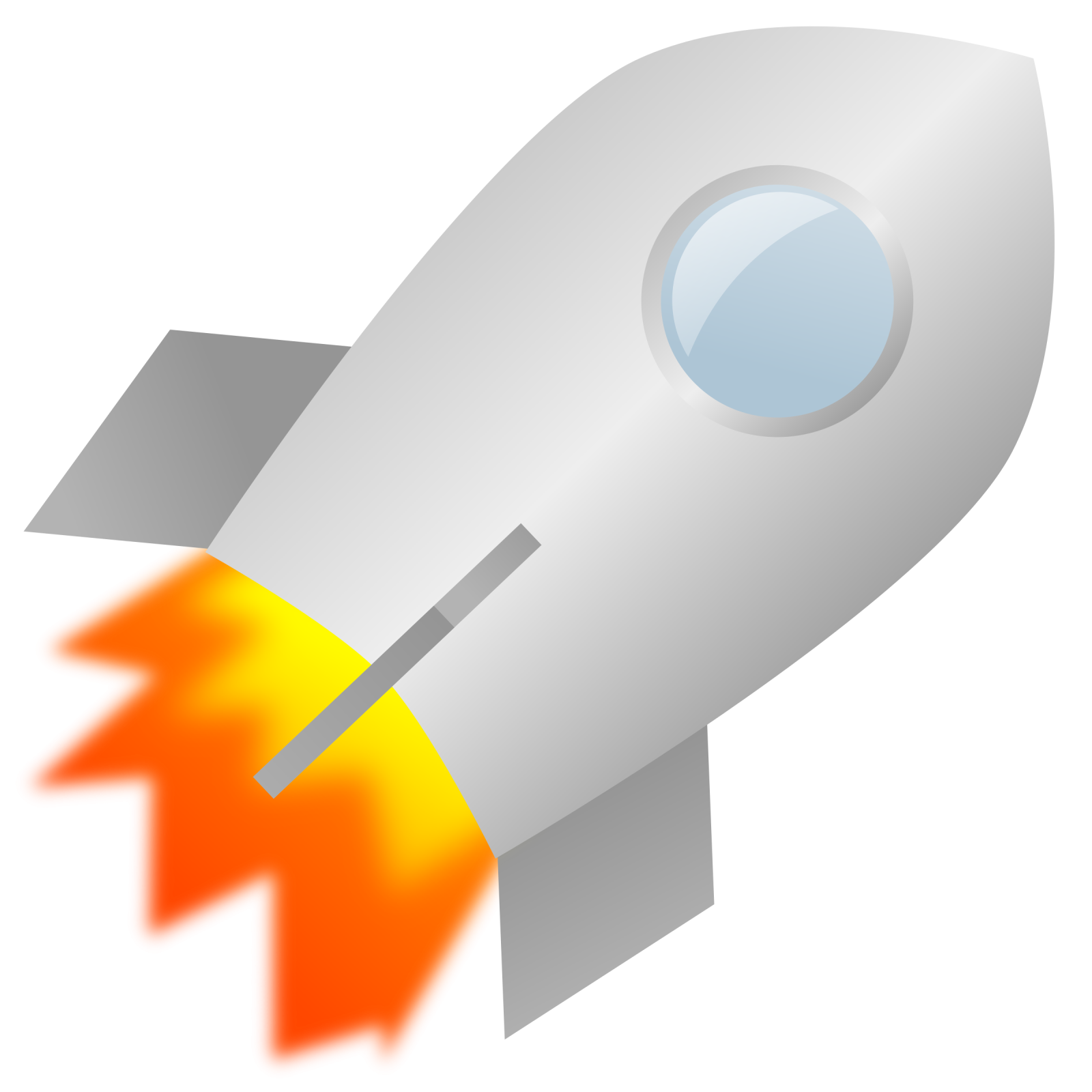 a rocket with an orange flame coming out