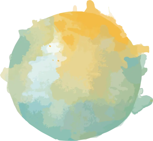 a watercolor painting of a yellow and blue circle