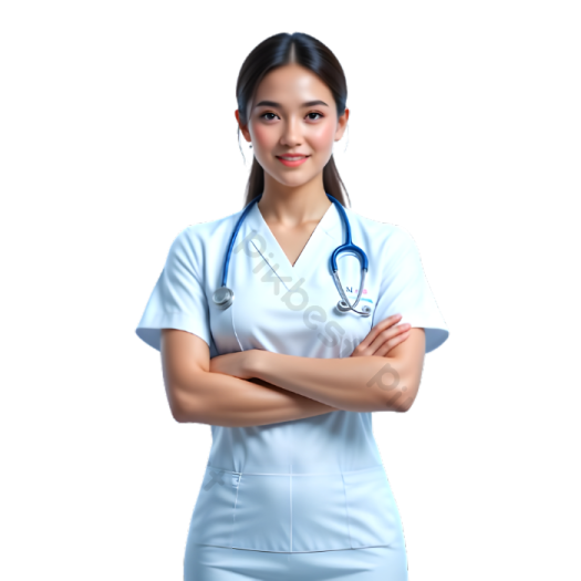 a female doctor standing with her arms crossed