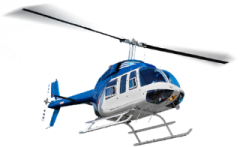 a blue and white helicopter on a white background