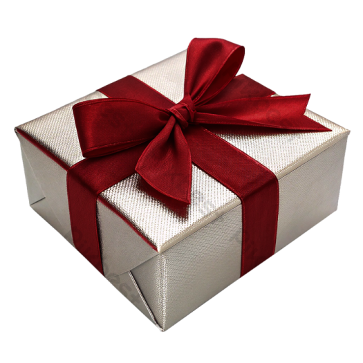 a white gift box with red ribbon and bow