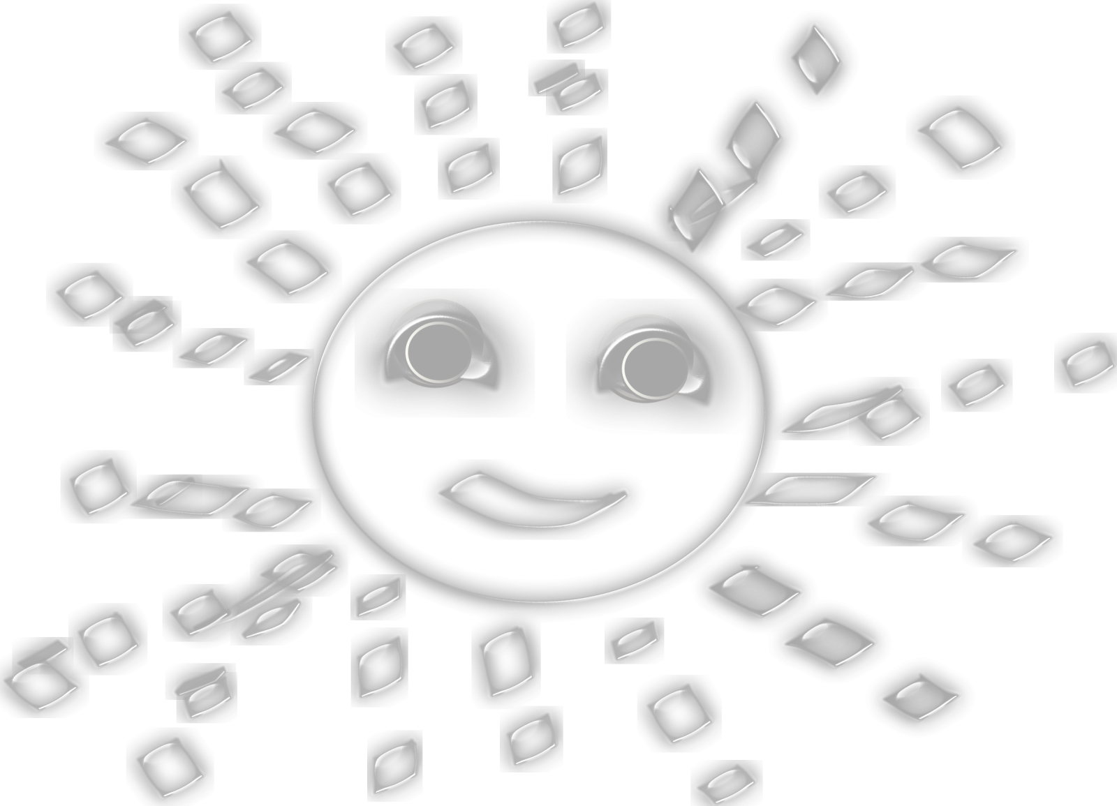 a smiling sun with many different shapes around it