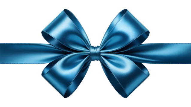a blue ribbon with a bow on it