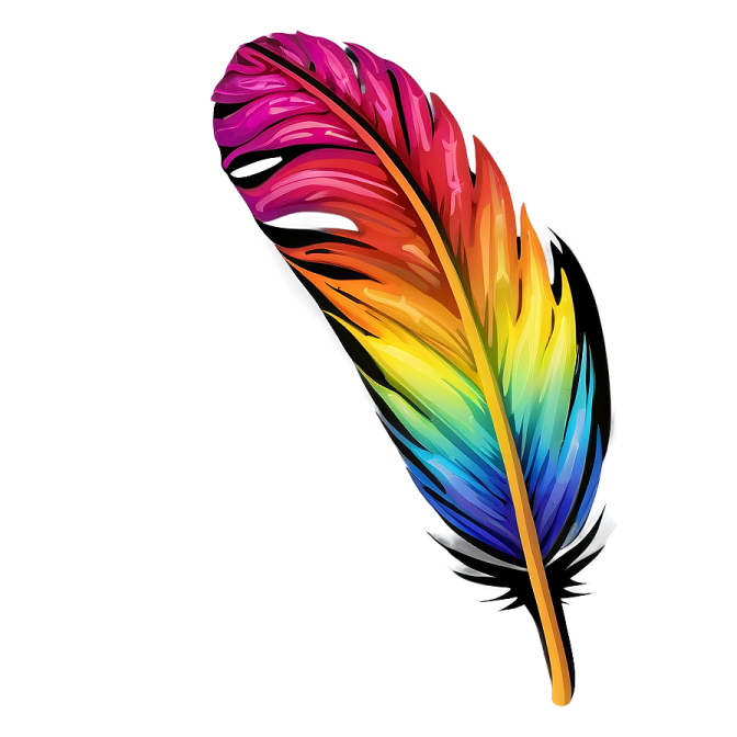 a colorful feather on a white background