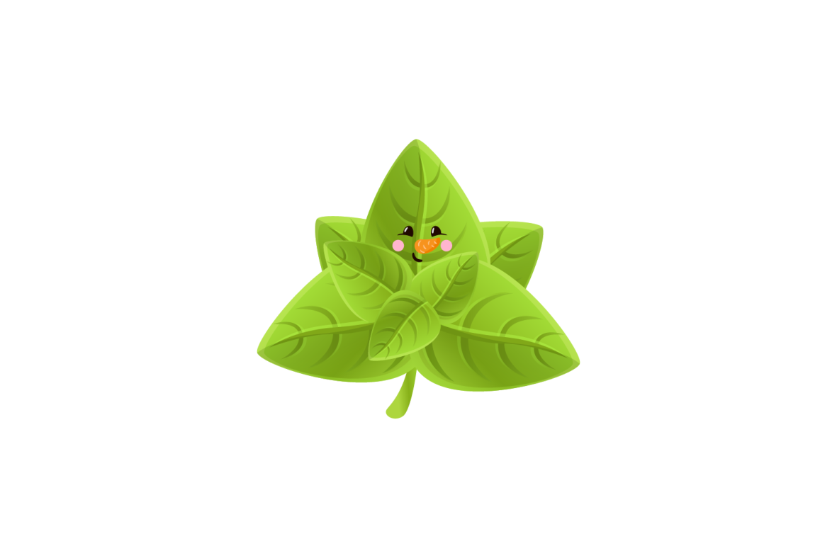 a green leaf with an orange flower on it