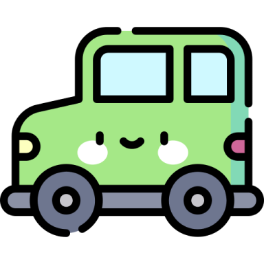 a green bus with a smiley face