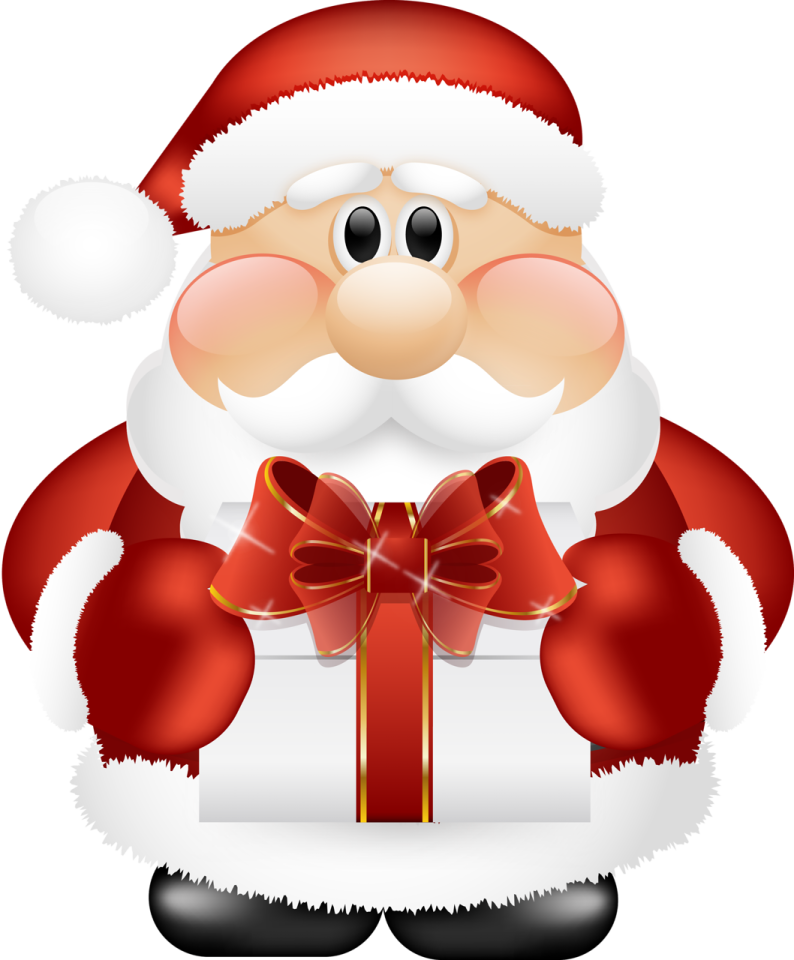 a santa claus holding a gift box