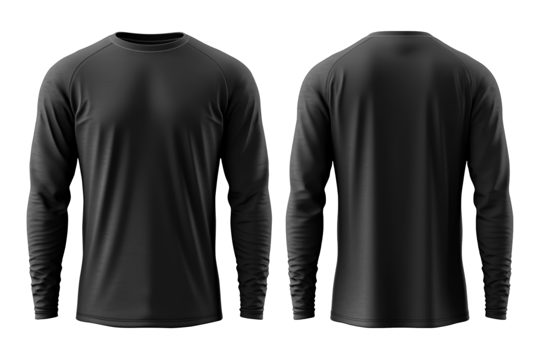 black long sleeve t - shirt front and back view