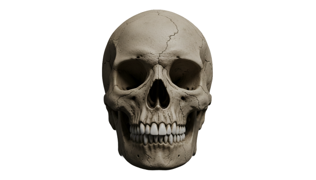 a human skull on a white background