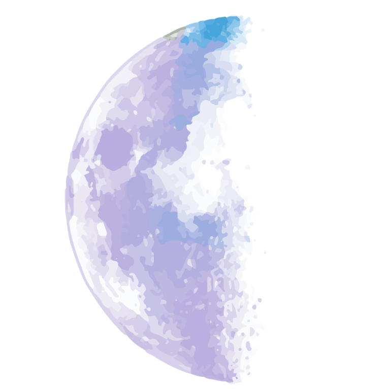 a watercolor painting of the moon on a white background