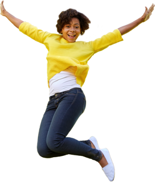a woman jumping in the air
