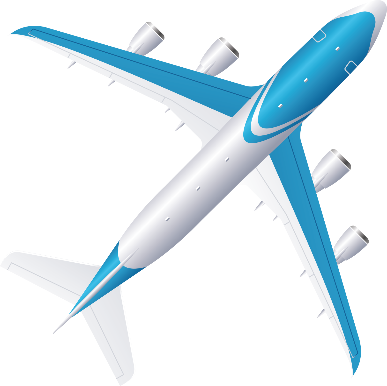 a blue and white airplane on a white background